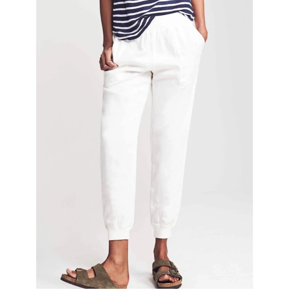 Faherty Arlie Day Pant Joggers Small White Linen Blend Summer Beach Coastal